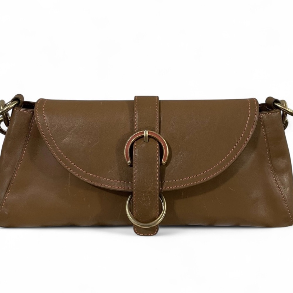 Furla Brown Leather Shoulder Bag Small Gold Hardware Y2K‎ Italian Classic Chic